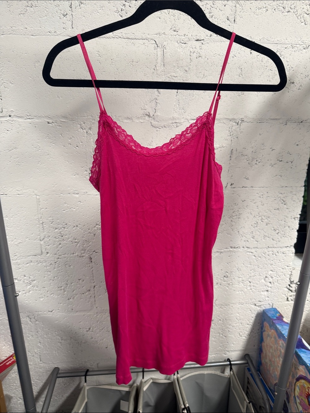 Fuchsia Lace-Trim Camisole Slip - GAP Spaghetti Strap Tank - Size Medium